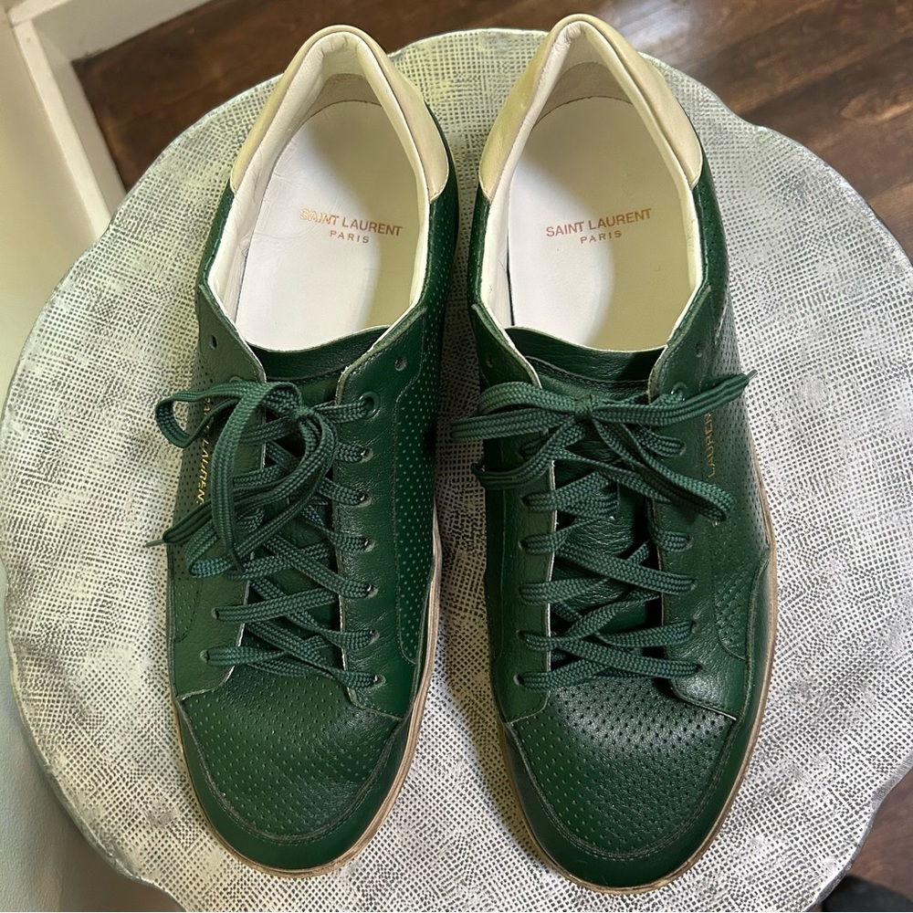 Saint Laurent ~ Men’s Perforated Leather Low Top Sneakers in Green size IT 44 - Picture 7 of 15